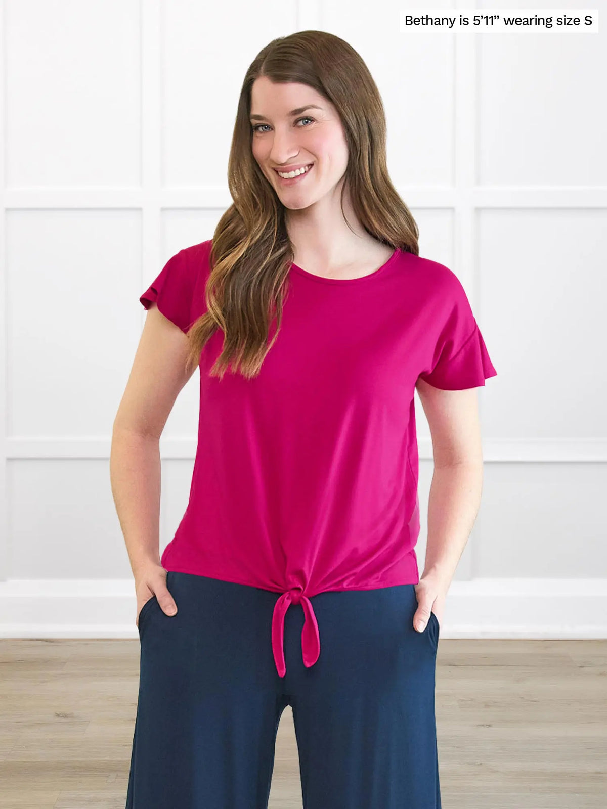 Allegra flutter sleeve knot top