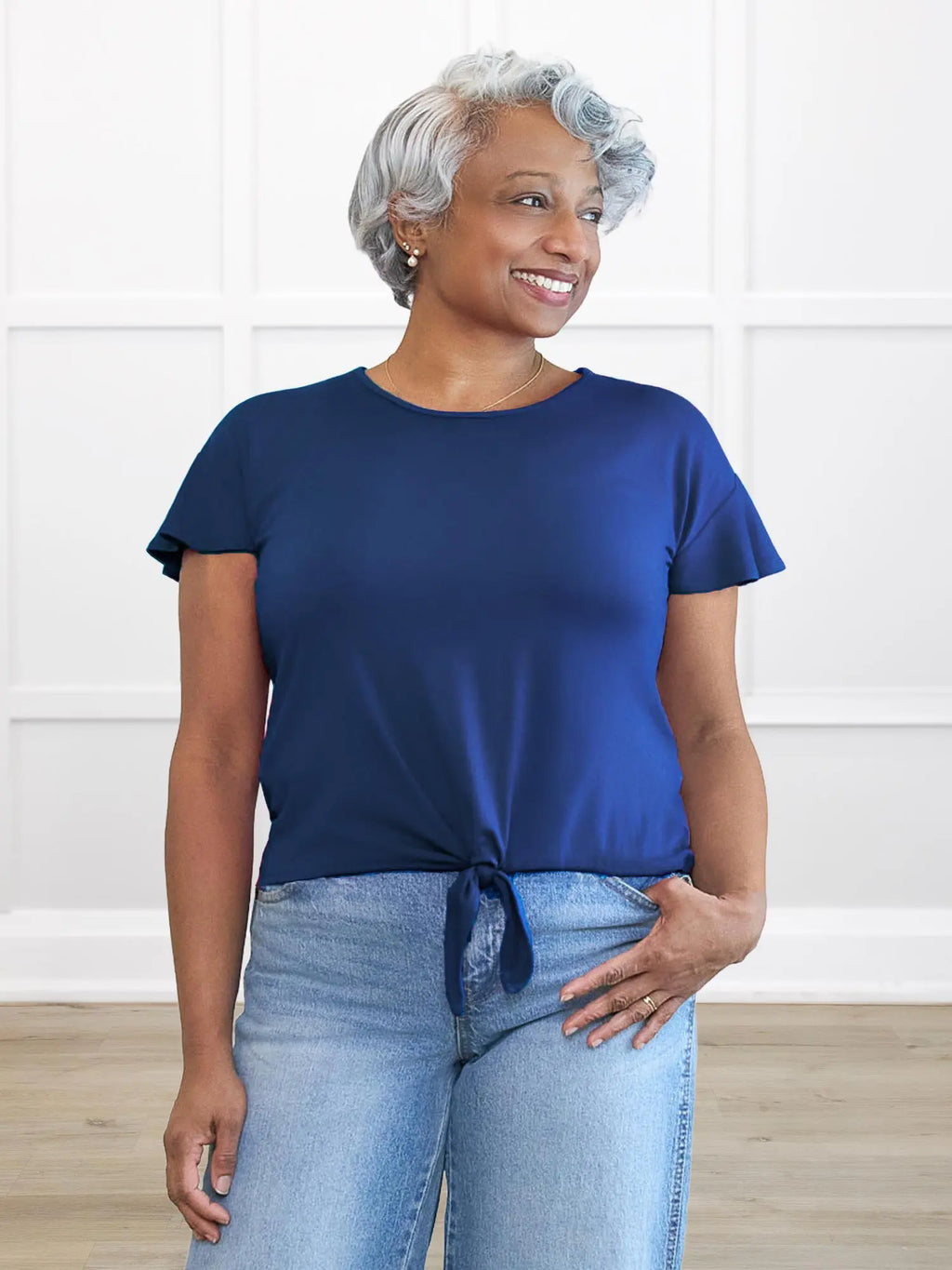 Allegra flutter sleeve knot top