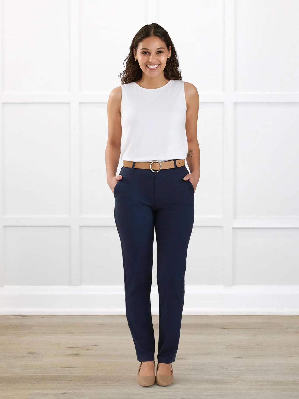 Asia mid-rise slim pant