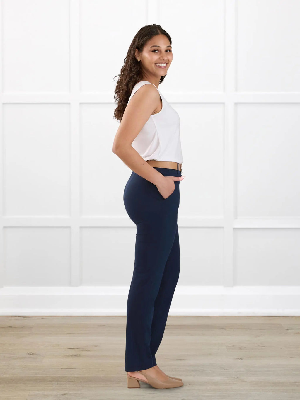 Asia mid-rise slim pant