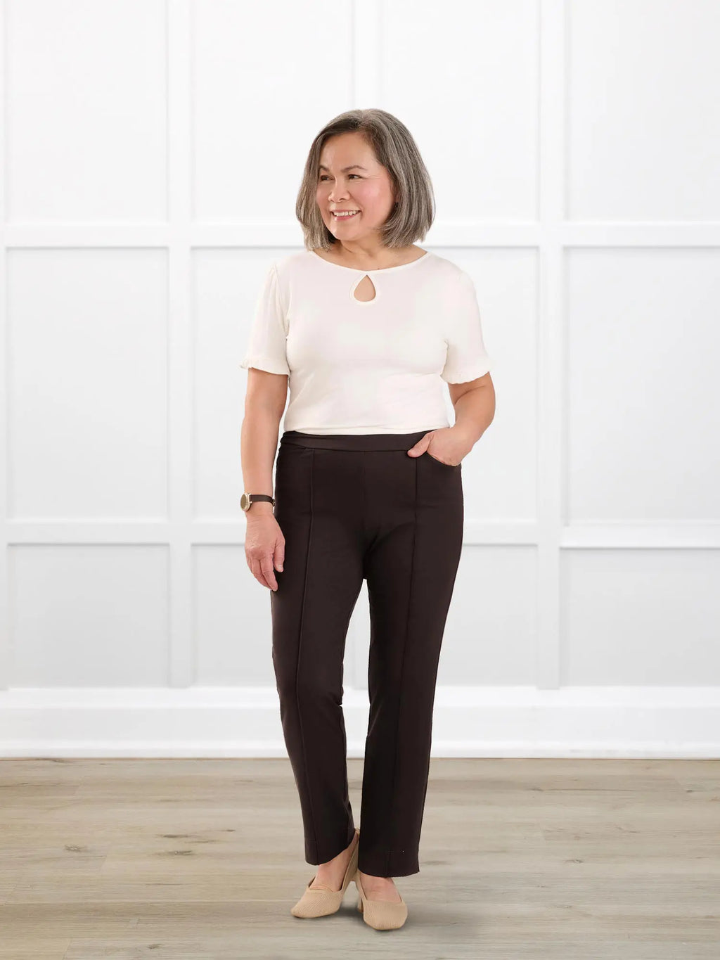 Christal pull-on pintuck ankle pant