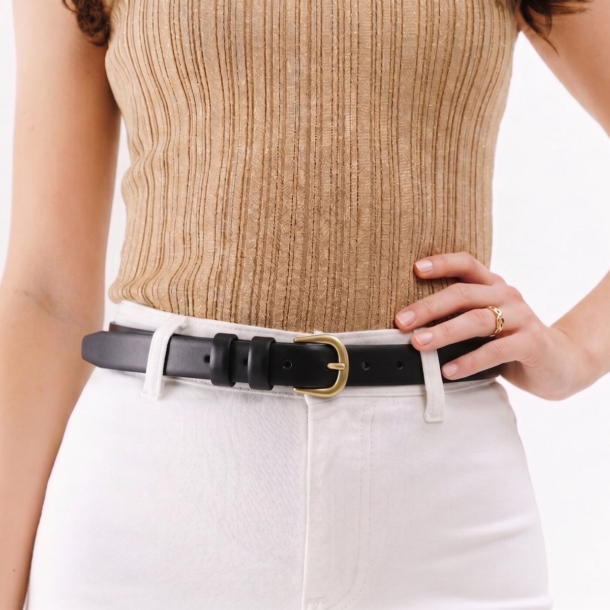 Women's Slim Double Loop Leather Belt